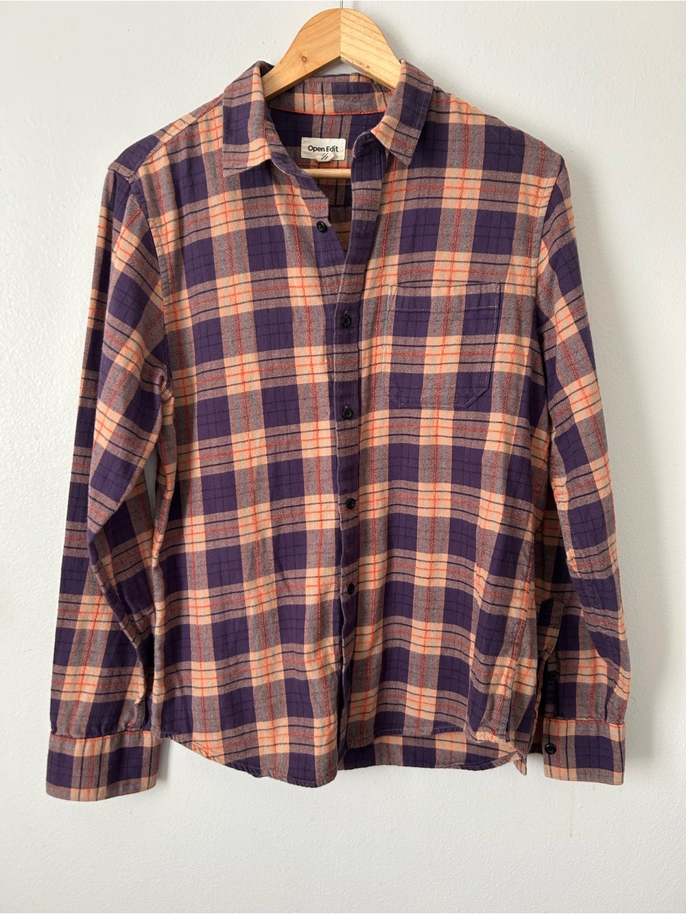 Open Edit Women’s Medium Purple Plaid Cotton Flannel Button Down Shirt